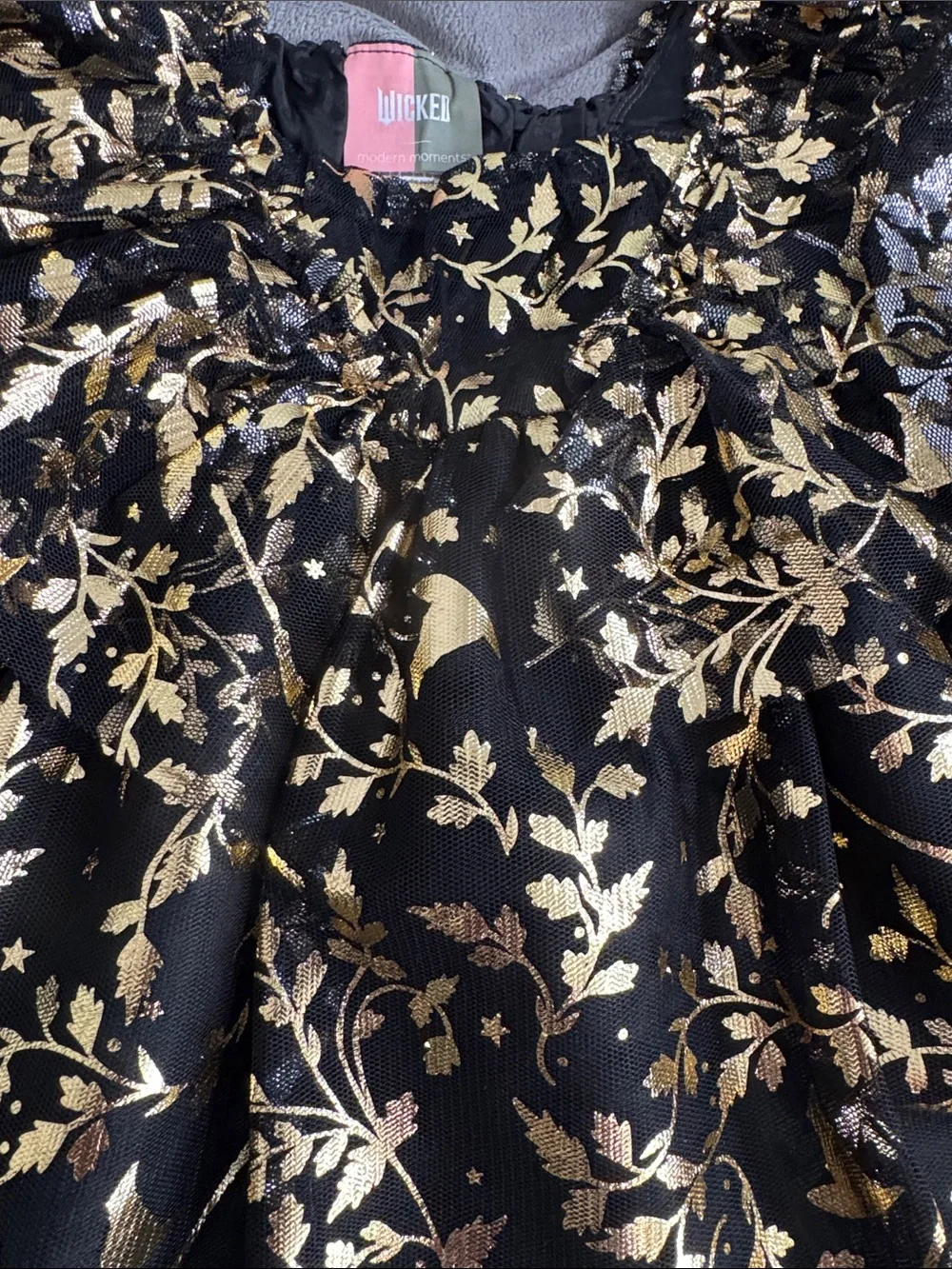 Wicked Girls Halloween costume witch Dress black w/Gold Floral Foil Accents Sz 5